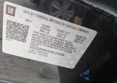 2018 Chevrolet Impala 2Lz from USA, damaged, VIN 2G1125S34J9124999